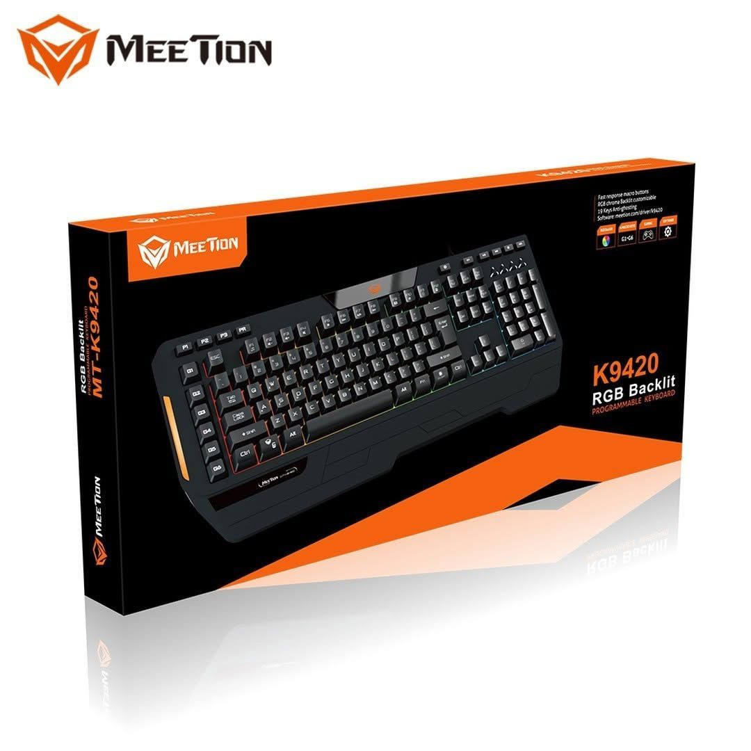 لوحة مفاتيح ألعاب Meetion بإضاءة خلفية RGB سوداء - K9420